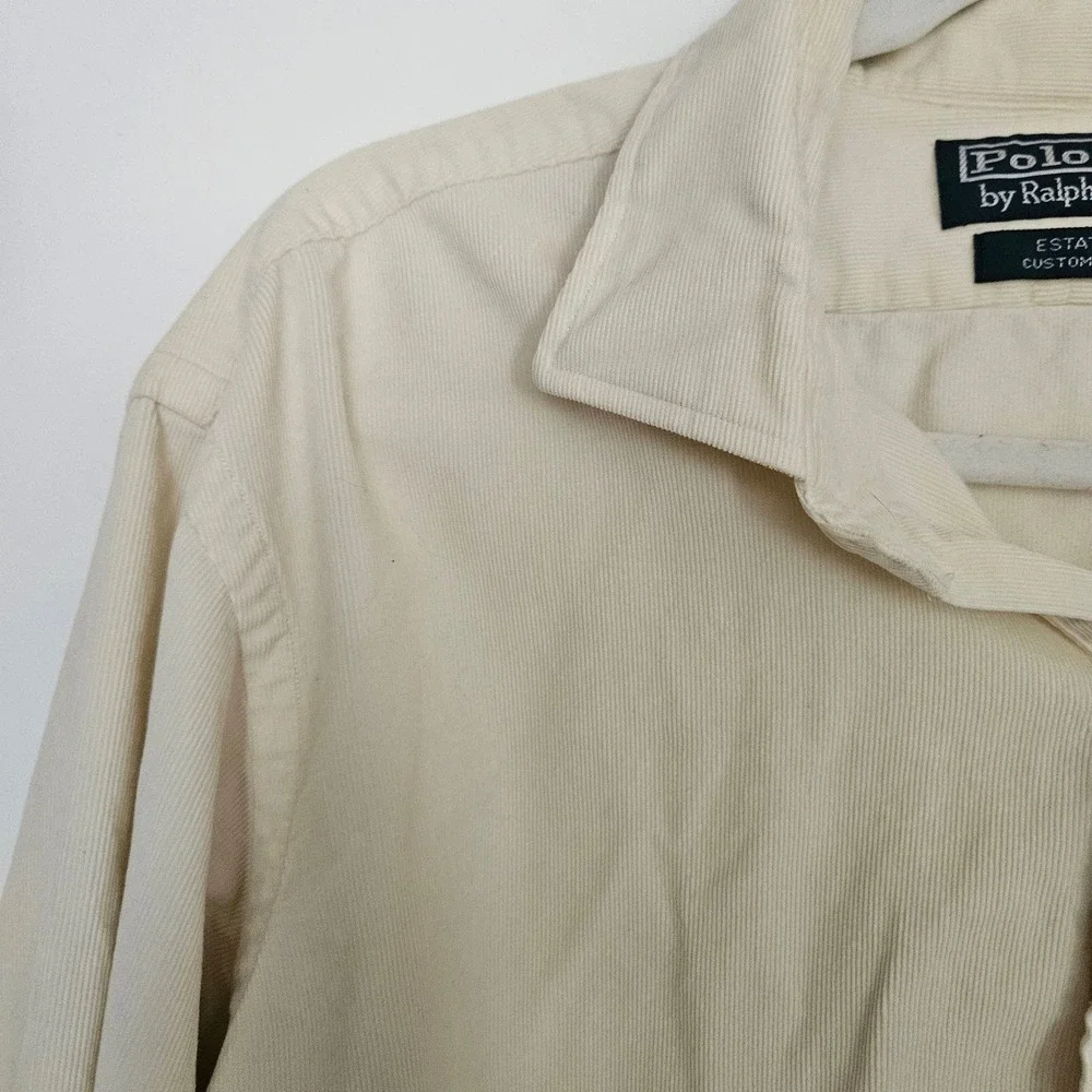 Polo Ralph Lauren Estate Custom Fit Cream Corduroy Button Down Shirt Mens XL
